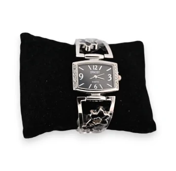 Silver fantasy watch with black flower details