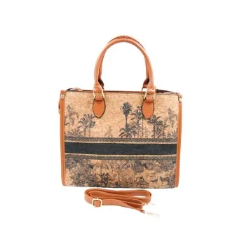 Cork bag printed with toile de jouy blue