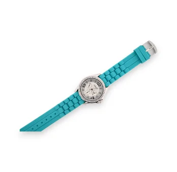 Ernest turquoise blue silicone watch with chrono dial