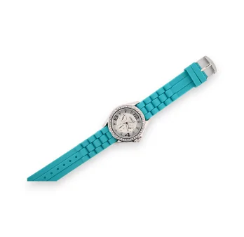 Turquoise blue Ernest silicone watch with chronograph dial