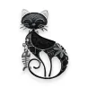 Silver-plated magnetic brooch black cat design