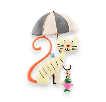 Magnetische Brosche Katze Regenschirm Humor