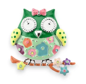 Magnetic green owl brooch