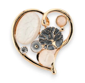 Golden magnetic brooch heart assorted stones