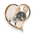 Gold magnetic brooch with heart and various stones