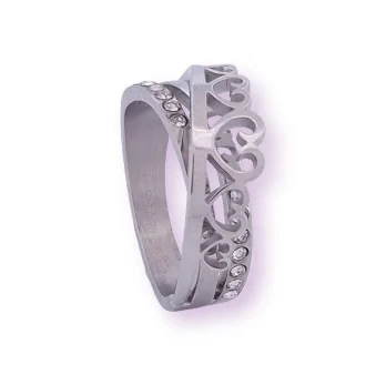 Intertwined Heart and Rhinestone Ring, Silver-Plated Steel