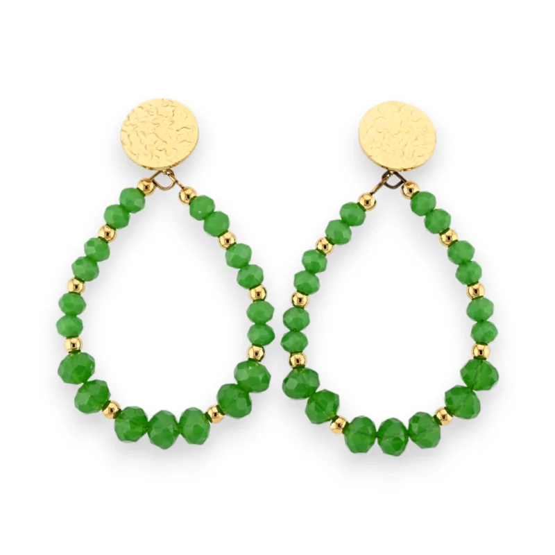 Goldfarbene Stahl-Ohrringe mit grünen Perlen aus Brasilien