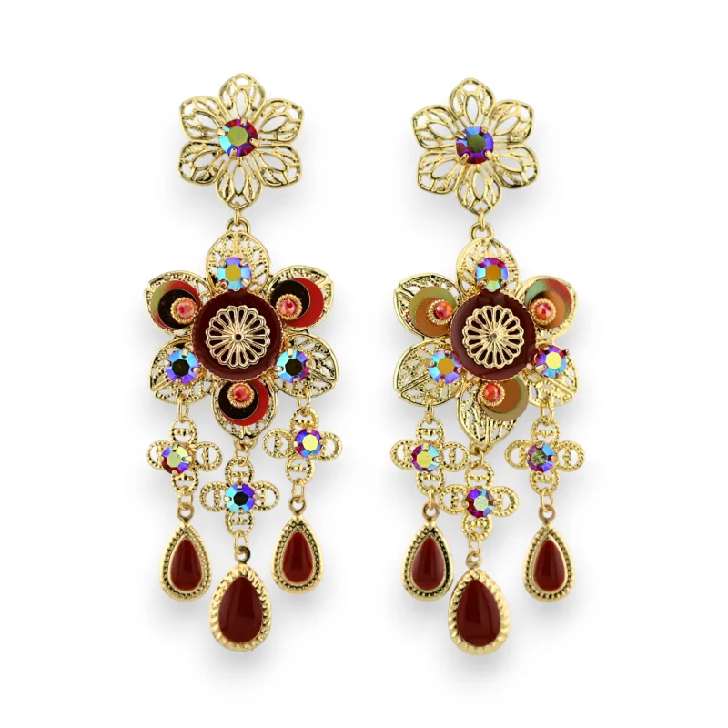 Boucles d'oreilles fantaisie doré orientale bordeaux