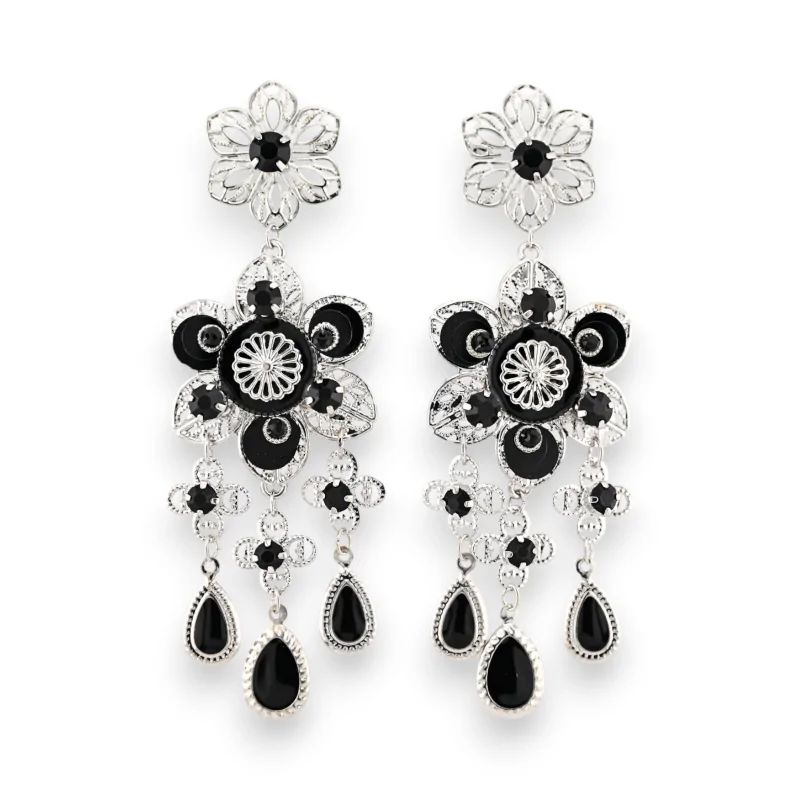 Boucles d'oreilles argentées fantaisies noires