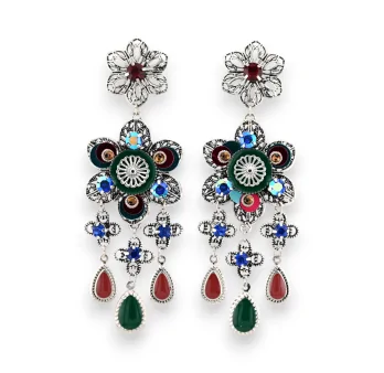 Multicolored fancy silver earrings