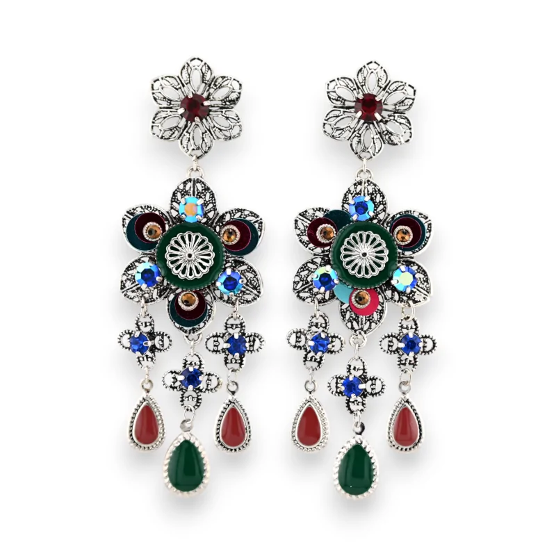 Boucles d'oreilles argentées fantaisies multicolores