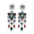 Boucles d'oreilles argentées fantaisies multicolores