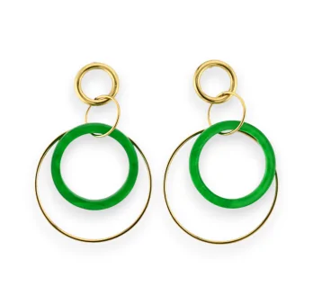 Boucles d'oreilles acier doré cercles enlacés vert brésil