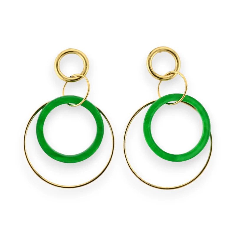 Boucles d'oreilles acier doré cercles enlacés vert brésil