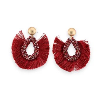 Fancy fringe earrings with burgundy stones