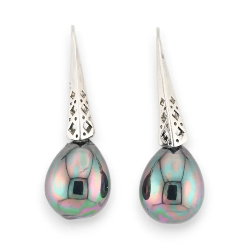 Boucles d'oreilles fantaisies argentées perles grises