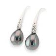 Silver fantasy earrings with grey pearls