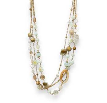 Conjunto de collar dorado de fantasía con múltiples filas de perlas diversas