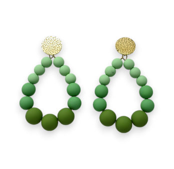 Dangling earrings with matte green shades beads