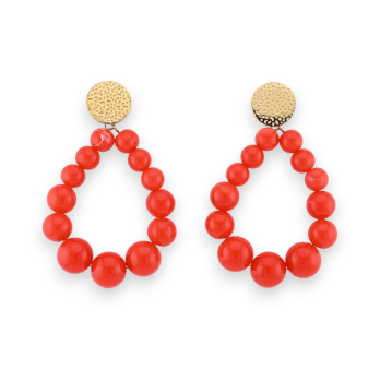 Bright red pearl hoop earrings