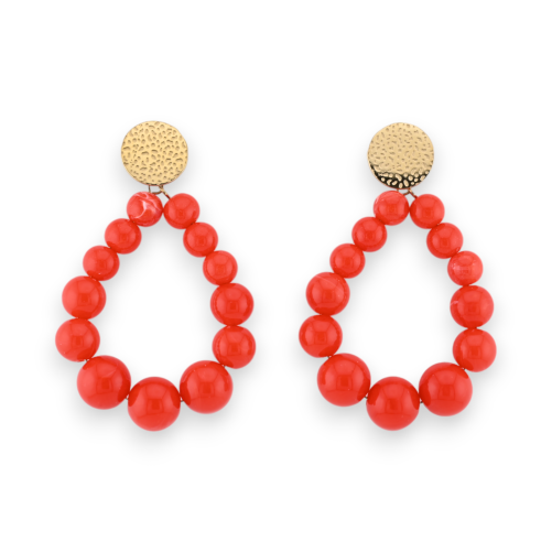 Bright red pearl hoop earrings