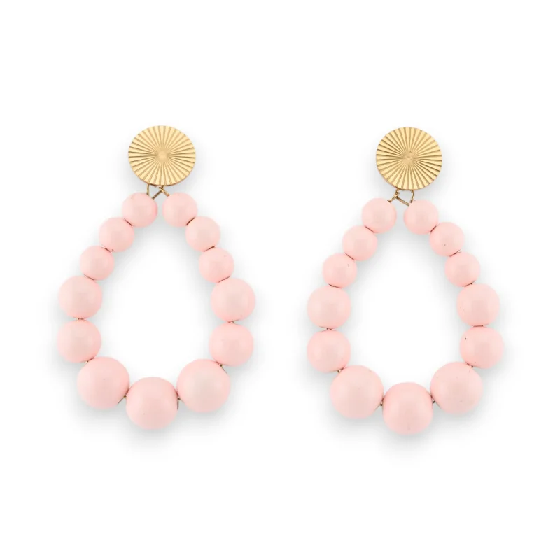 Boucles d'oreilles créoles perles rose tendre brillantes