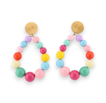 Bright multicolored pearl hoop earrings