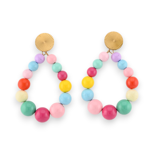 Bright multicolored pearl hoop earrings