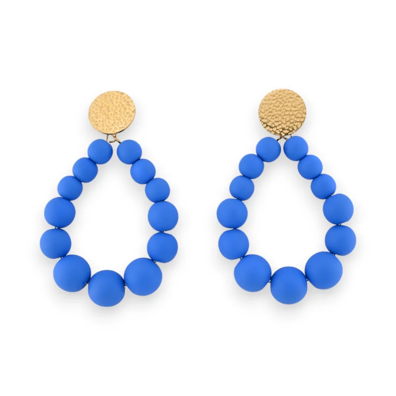 Aretes de aro con perlas azul rey mates