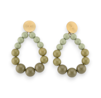 Kreolen Ohrringe mit glänzenden Perlen in Khaki-Nuancen