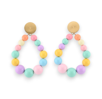Boucles d'oreilles créoles perles multicolores pastelles brillantes