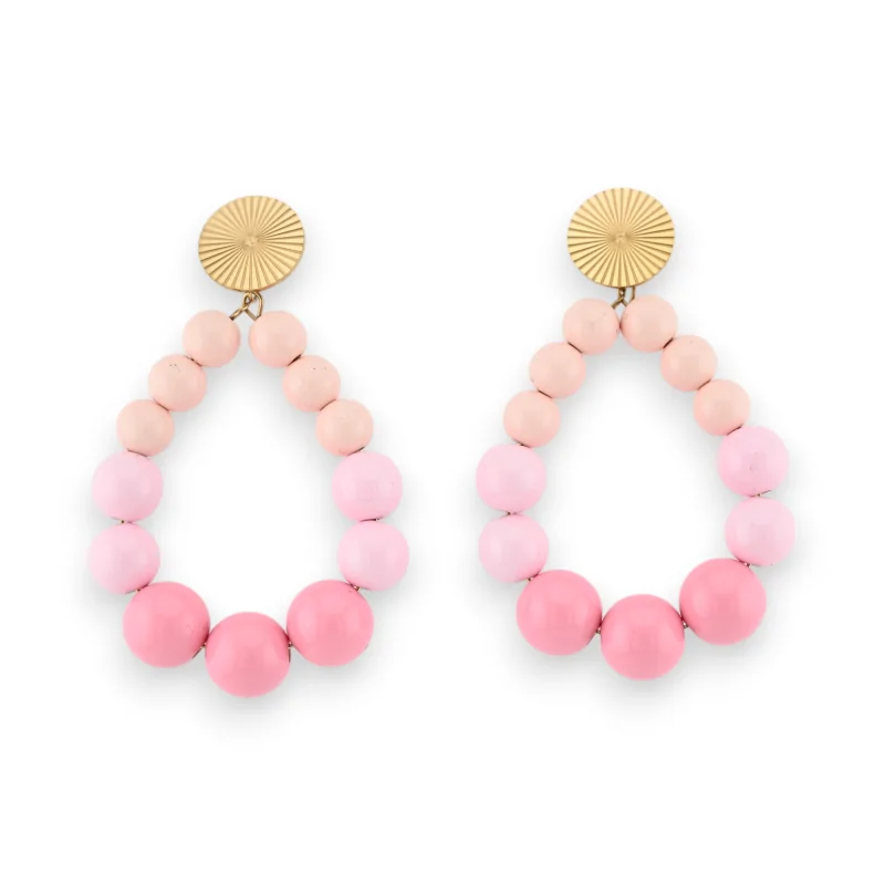 Boucles d'oreilles créoles perles nuances rose tendre brillantes