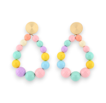 Aros de aretes tipo criolla con perlas facetadas multicolores pastel brillantes