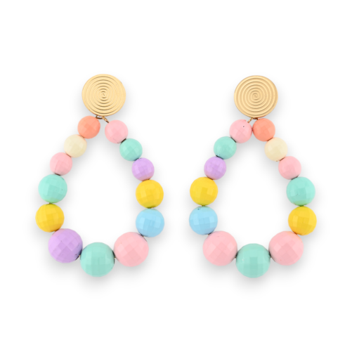 Boucles d'oreilles créoles perles facettes multicolores pastelles brillantes brillantes
