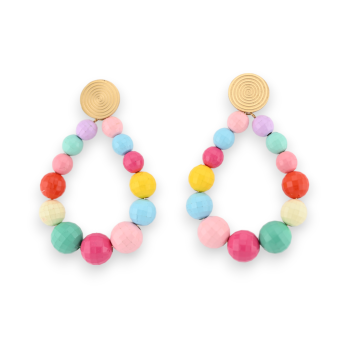 Pendientes de aro con perlas facetadas multicolor brillantes y vivas