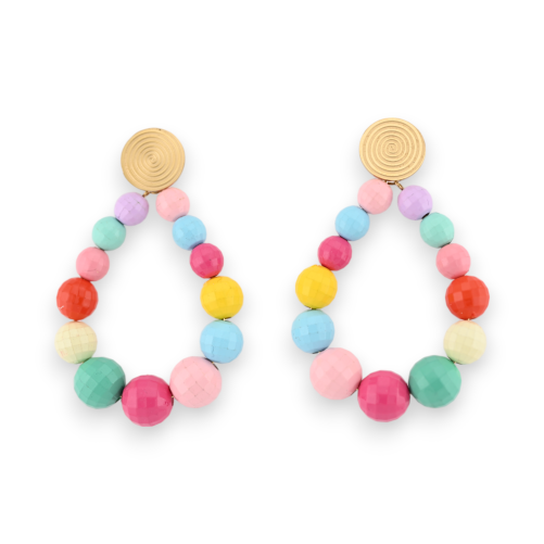 Boucles d'oreilles créoles perles facettes multicolores vives brillantes