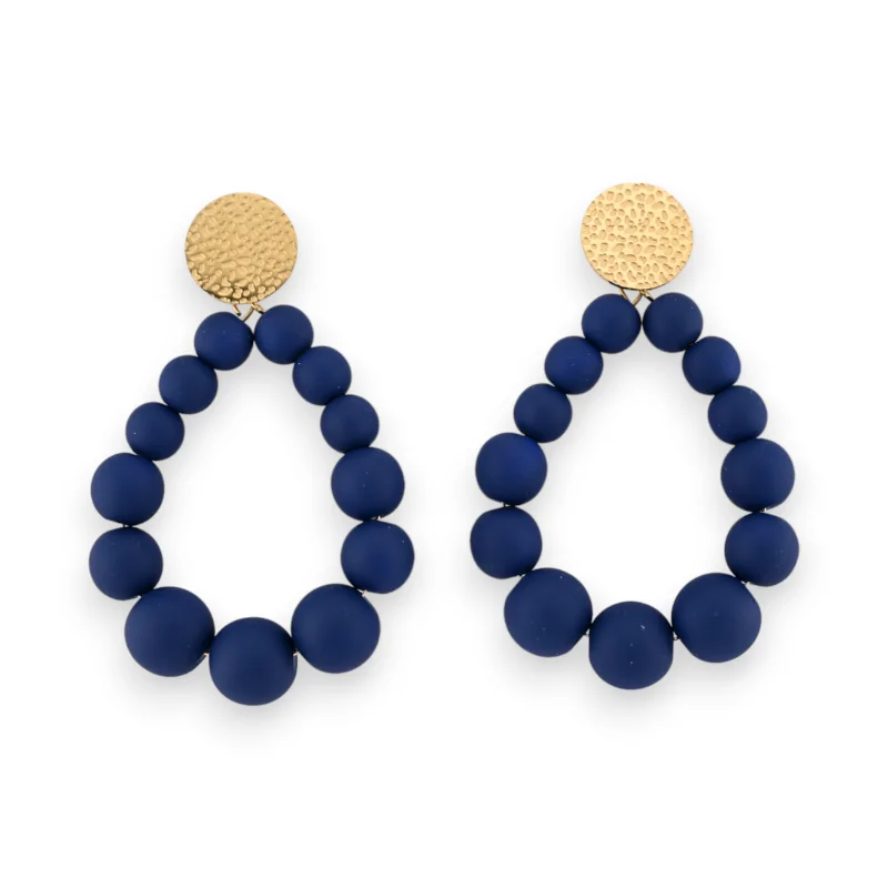 Boucles d'oreilles créoles perles bleu marine mates