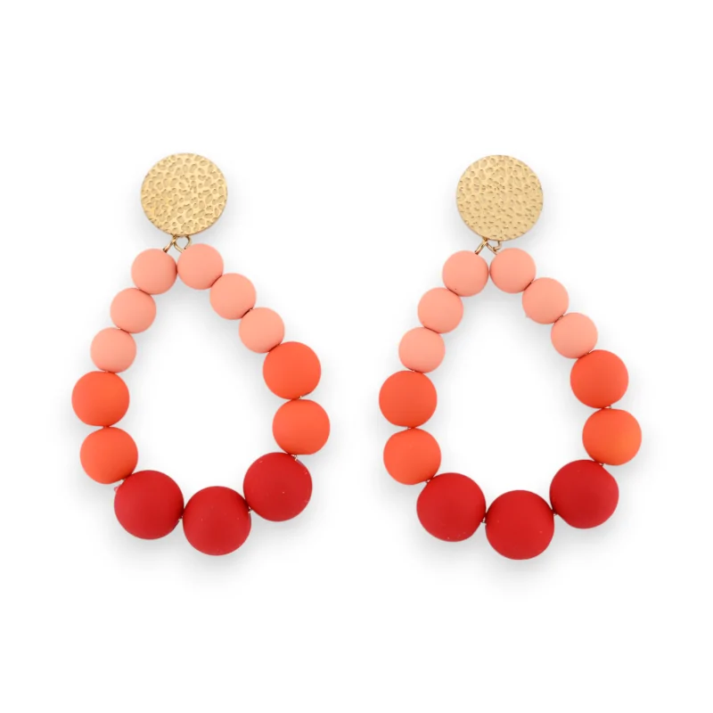 Matte orange gradient pearl hoop earrings