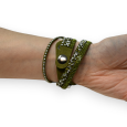 Double khaki bracelet with rhinestones