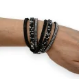 Pulsera doble negra con strass blanco