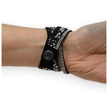 Double black bracelet with white rhinestones