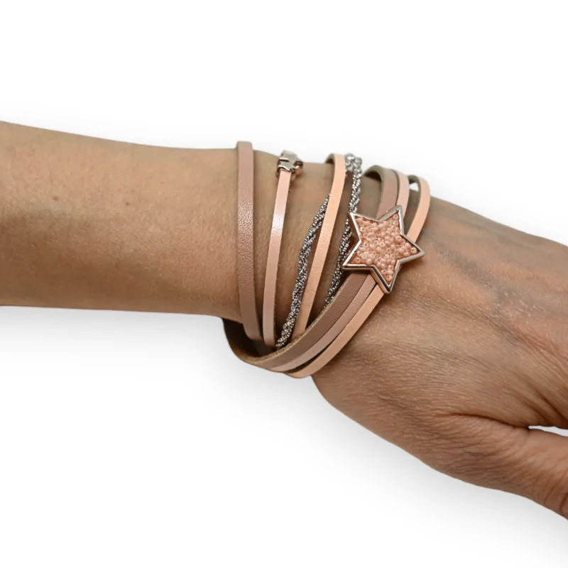 Doppelarmband aus rosa Leder mit Stern