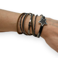 Black double leather bracelet with star