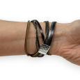 Black double leather bracelet with star
