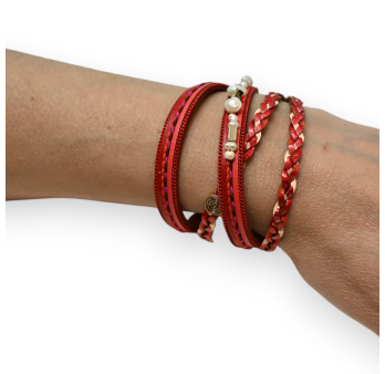Double red braided leather bracelet