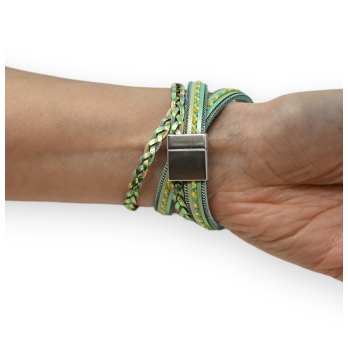 Bracelet double cuir vert d'eau tresse
