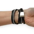 Double black braided leather bracelet with strass