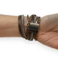 Bracelet cuir double marron tresse et strass