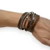 Bracelet cuir double marron tresse et strass