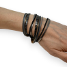 Bracelet double cuir noir détails perles scintillantes